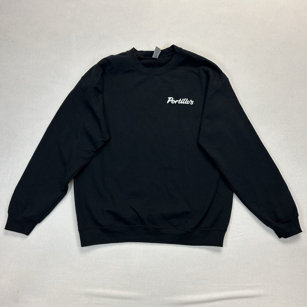 Portillo's Hot Dogs Black Crewneck Sweatshirt Men's Large Black Workwear Logo